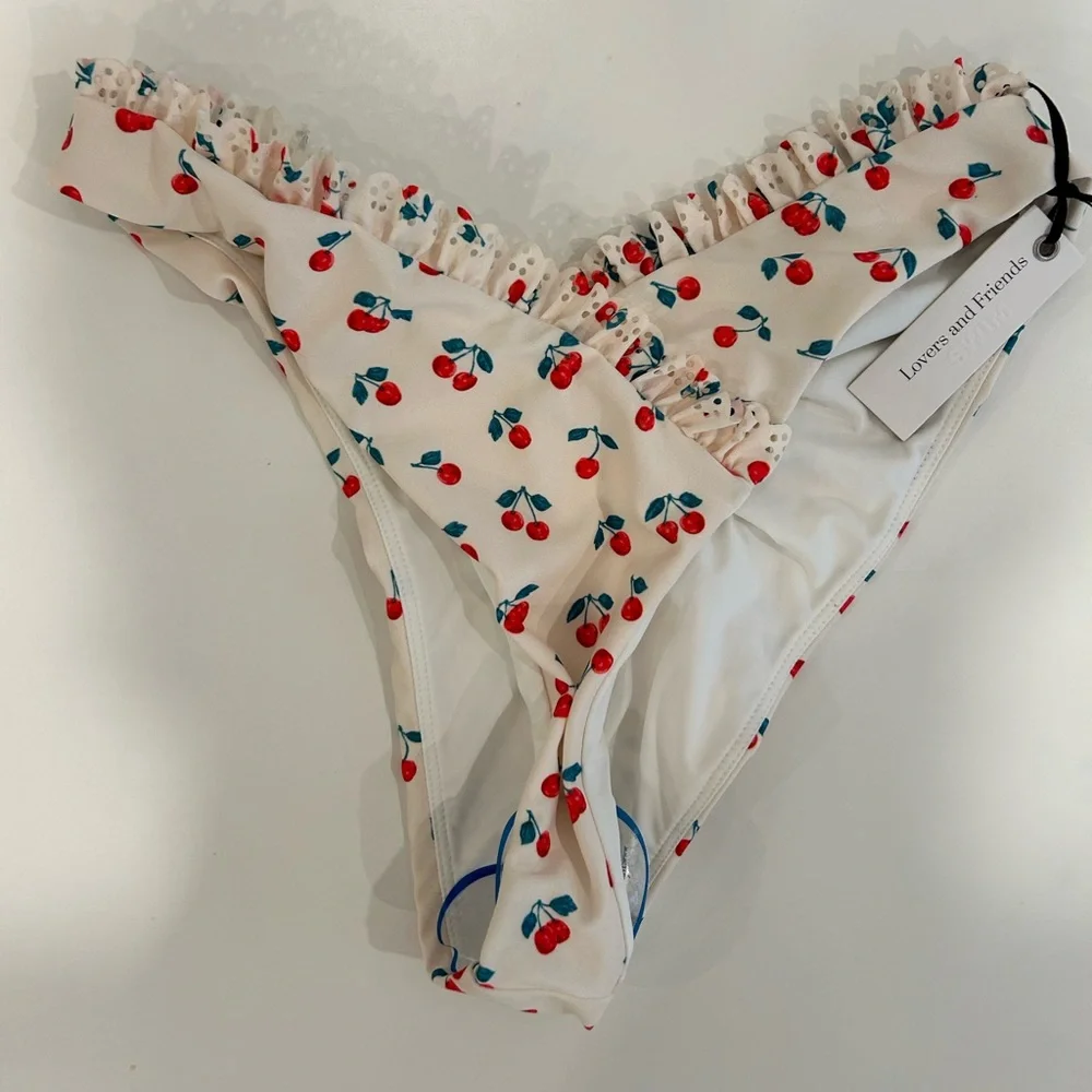 Lovers + Friends Willow Cherry Print Bikini Bottom Ruffle NWT - Picture 2 of 7